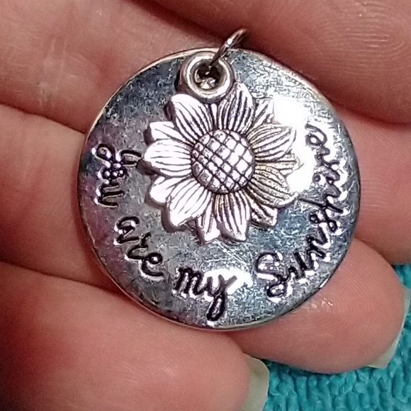 Silvertone Sunflower Pendant You Are My Sunshine - Picture 2 of 7